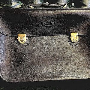 Oroton Moulded Black Leather Briefcase w/ Adjustable Strap Made in Australia